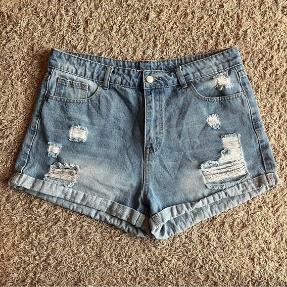 SHEIN Light Wash Distressed Jean Shirts Size XL - Picture 1 of 12